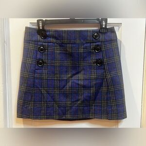 Gap blue plaid wool mini skirt high waist button detailing Size 1 True Y2K
